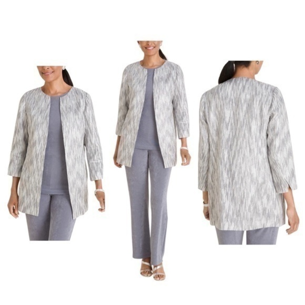 NWT Chico’s Travelers Collection Gray Metallic Silver Textured Lurex Jacket
